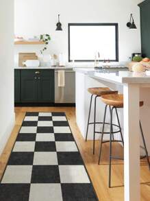 Classic Checkerboard Pattern Runner Rug, Ideal For Hardwood Floors In Entryways, Laundry Rooms, Hallway, Bedrooms, Kitchen, Room Decor, And Entryway - Indoor All-Season Home Decor, Stylish Long Floor Mat, Washable & Non-Slip, Perfect For Home Use As A Hallway Rug, Area Rugs Living Room, Black And White Tones, Bedside Rug, Kitchen Rugs, House Decor | Kitchen Decor