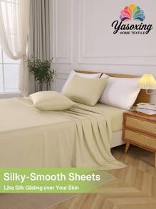 4pcs/Set Khaki Bamboo Fiber Cooling Sheet Set Easy Care Rayon Derived From Bamboo ﻿Soft Bedding Set Fitted Sheet Set (1pc Flat Sheet+1pc Fitted Sheet+2pcs Pillowcases)Fitted Sheet Set King Queen Full TWIN SIZE Sheet Deep Pocket Up To 11.8 Inch Pillowcase, Soft Breathable Wrinkle-Free Better For Sleep, Luxury Hotel Style, Gift For Mom Dad Friend