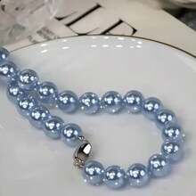 优雅的海蓝色圆形珍珠项链 - 彩色 - 查看 1