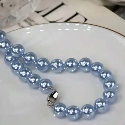 优雅的海蓝色圆形珍珠项链