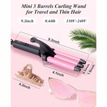 Mini Hair Crimper 1 2 Inch Small 3 Barrel Curling Iron Hair Waver Dual Voltage For Home And Travel Triple Ceramic Tiny Barrels Create Natural Tight Beachy Waves Pink - 如圖 - 查看 6
