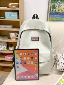 1pc Simple Solid Color Backpack, Student Nylon Waterproof Large Capacity Travel Commuter Backpack Without Accessories - A - View 5