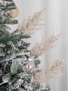 20pcs/10pcs-Christmas Glitter Needles Christmas Glitter Pine Needles Christmas Custom And Hanging Faux Pine Leaf Cedar Stems Christmas Leaf Stems Diy Crafts Garland Home Decoration, Champagne Color Christmas Decoration, Champagne Color Sequins Artificial Pine Needles Artificial Christmas Flower Sticks Tree Table Top Custom Stand Christmas Tree Wreath Wedding Bouquet Winter Holiday Holiday Decoration - Champagne - View 2