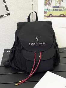 Mochila com Estampa de Letra Bicolor da Moda, Bolsa de Armazenamento de Grande Capacidade, Alça de Ombro Ajustável, Adequada para Estudantes, Viagens, Férias, Uso ao Ar Livre