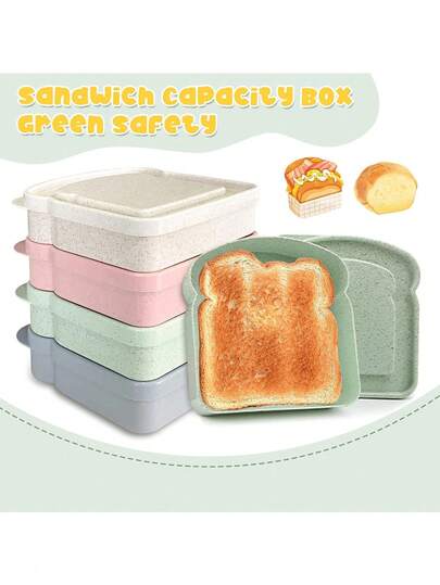 1pc Bento Box, Sandwich Container, Lunch Box Plastic Toast Shaped Food Storage Sandwich Box With Lid, Reusable, Microwave And Dishwasher Safe, Suitable For Family Or Adults, Kitchen Supplies