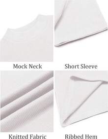 Mens Mock Turtleneck Sweater Short Sleeve Turtle Neck Sweaters Casual Ribbed Knitted Pullover Tops Solid Basic Tee - A-white - View 5