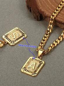 1 款定制字母方形吊坠项链，简约时尚的珠宝设计，专为男士打造的个性化项链。非常适合送给男朋友或父亲，适合节日、聚会和周年纪念等场合。采用镀金铜材质打造，散发奢华质感。 - 彩色 - 查看 2