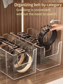 1pc/2pcs Belt Storage Box With Divided Compartments For Tie Organization And Display, Desktop Transparent Men's Waistband Storage Box