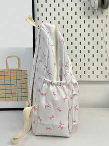 Conjunto de 3 piezas de mochila, estuche para lápices y bolso de mujer con estampado de moño, ligero y espacioso, adecuado para la temporada de regreso a la escuela - Multicolor - Ver 9