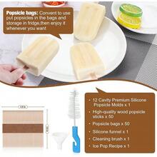 Silicone Popsicles Molds,Ice Pop Cream Mold Set Homemade Popsicle Maker  Para Paletas De Helado Kulfi , With 50 Sticks, 50 Bags,50 Wire Ties (Azure)