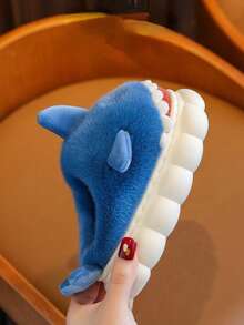 Kids Cute Cartoon Shark Pattern Thermal Slippers, Toddler Boys Girls Thick Plush Fur House Shoes