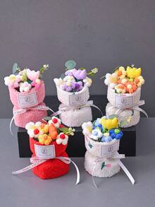 1件手工钩编花束，适合作为生日、周年纪念日、母亲节、情人节、父亲节礼物送给妈妈、女友、朋友、女性，也适合作为婚礼纪念品、节日派对家居装饰、圣诞礼物，以及家居、办公室、卧室、浴室装饰。 - 彩色 - 查看 4