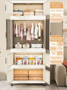 5/4/3/2/1 Layer New Wardrobe Closet Organizer For Children/Baby Clothes, Plastic Foldable Storage Cabinet For Women Storage Organizer Travel Essentials Back To School Dormitory Storage