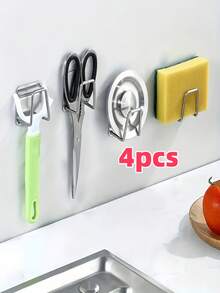 【清爽收纳】2件套不锈钢海绵沥水架，无需钻孔，安装简便，美观耐用，承重能力强，适用于厨房、卧室、客厅等日常收纳必需品。用途广泛，整洁干净，卫生卫生。可收纳水槽盖、锅盖、壁挂式织物，以及家用储物架。颜色款式随机。