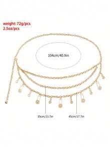 1pc Gold Paper Clip-Shaped Tassel Waist Chain, Fashionable Exaggerated Women Waistband Body Jewelry For Party/Club