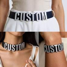 1 Set Customized Black Punk Leather Letters Belt Collar Hand Cuff Bangles Personalized Name Necklace Buckle Body Jewelry Cosplay Accessories