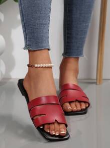 New Comfortable Minimalist Plus Size Women Open Toe Hollow Flat Slip On Sandals, Casual Fashion Outdoor Beach Vacation Summer Shoes