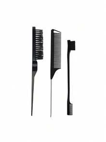 3pcs Smooth Hair Brush Set, Includes 1 Edge Brush, 1 Hair Brush, 1 Tail Comb, And 1 Fluffy Brush For Flyaways, Pink - Multicolor - View 11