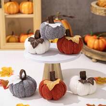 3pcs Mini Knitted Pumpkin Set, Nordic Warm Style Decor, Suitable As A Cozy Small Gift For Women, Autumn Bowl Filler, Farmhouse Style Tiered Tray Decor, Autumn Pumpkin Decor For Friends (Mini Autumn Set)