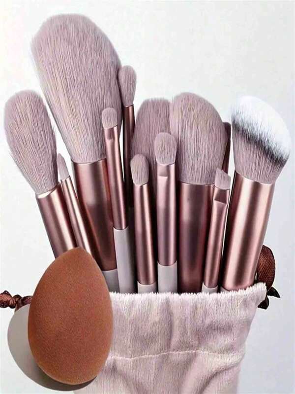 14-Piece Makeup Brush Set With Gentle, Quick-Drying Bristles - Including Foundation, Blush, And Eyeshadow Brushes, Plus 13 Additional Brushes And A Beauty Sponge With A Matching Storage Bag - Suitable For All Skin Types. Christmas Gift