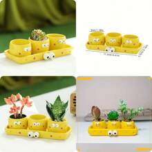 4pcs - Cartoon Cheese Thumb Flower Pot Outdoor Statues, Succulent Mini Creative Planter, Cute Cheese Shape Planter 3pcs Set + 1pc Tray
