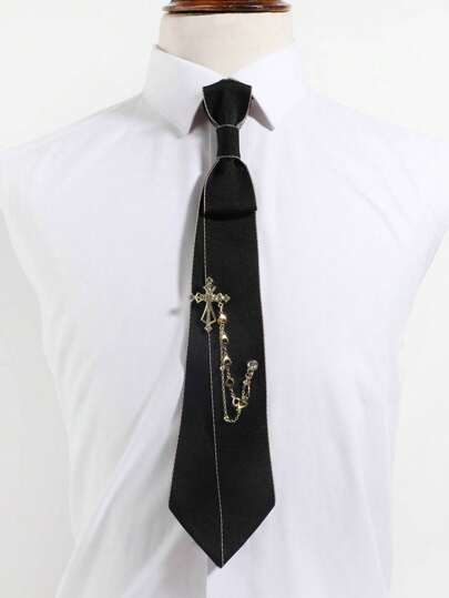 1pc Vintage Rhinestone Studded Stars, Moon, Starlight/Cross Detachable Bowknot, Solid Color Easy Wear Tie, Suitable For Casual, Business, Daily Match