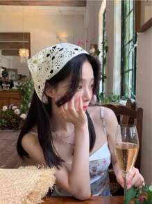 1pc Knitted Bandana Scarf, French Style Countryside Design 2025 New Arrival Headwrap, Net Yarn Headband Fall Winter Hair Band Hair Accessories For Women For Vacation Outfits Woman