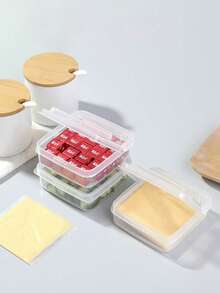 1 件透明奶酪储物盒、密封食品容器、新鲜奶酪、熟食和小吃的厨房收纳盒、便携式冰箱水果蔬菜保鲜盒、奶酪片储物盒、冰箱专用洋葱、生姜、大蒜水果保鲜盒、翻盖黄油块包装盒，适合在厨房使用 - 彩色 - 查看 9