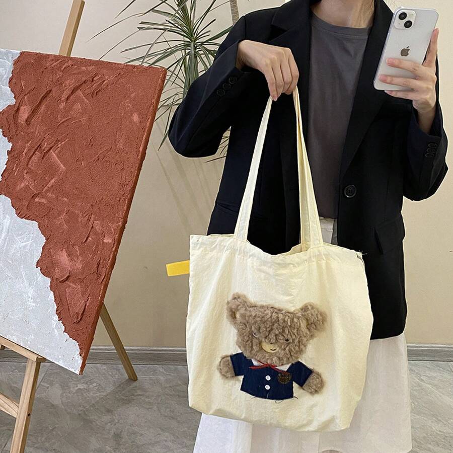 Women Tote Bags - 橘色蝴蝶結小狗抽繩單肩 - 查看 1