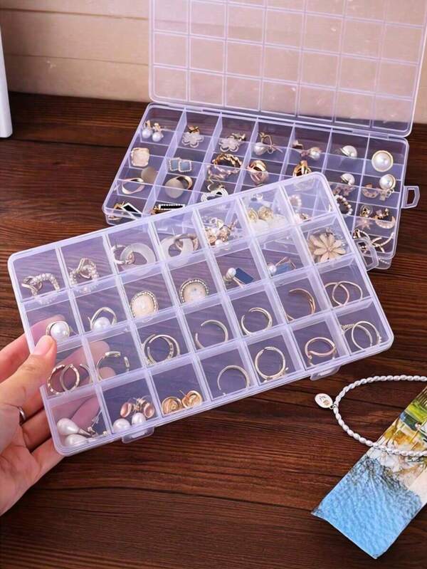 1pc 28-Compartment Jewelry Box, Transparent Plastic Earring Stud Earring Ring Storage Organizer'