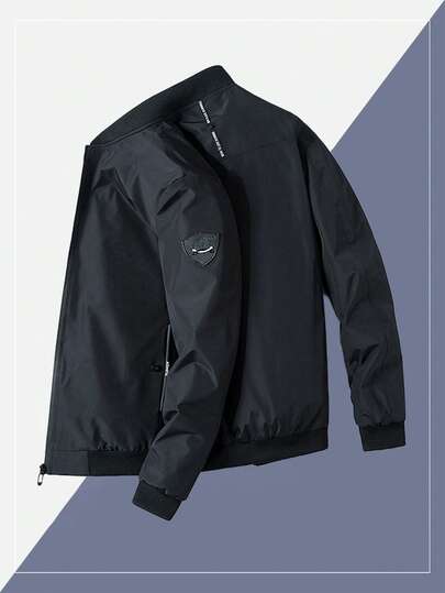 Men's Outdoor Casual Sports Bomber Jacket With Baseball Collar, Flight Jacket Design , Fall