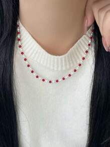Sterling Silber Halskette mit natürlichen roten Achat-Perlen, vintage elegante rote und weiße Kombination, anmutig und edel
