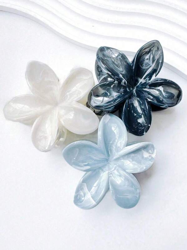 Set de 3 pinzas de pelo de acrílico con estampado de flor y color mármol, accesorios de pelo elegantes y versátiles para uso diario para mujeres