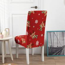 1/4/6/100 piezas Fundas de silla con estampado navideño, fundas elásticas a prueba de polvo con decoración navideña de dibujos animados para sillas del comedor, decoración navideña, fiesta festiva