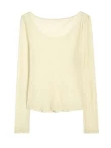 2025年秋季新款性感镂空设计二合一修身显瘦长袖上衣女 - 杏色 - 查看 6