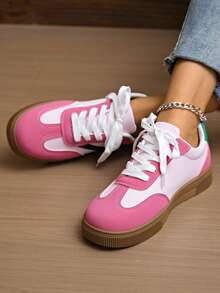 1 双时尚休闲简约百搭平底户外运动鞋，适合青少年，四季皆宜 - 粉色 - 查看 6