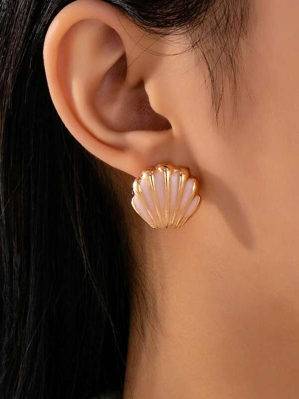 1 Pair Fashion Shell Dangle Earrings For Women, Enameled, Versatile For Daily, Beach, Gift