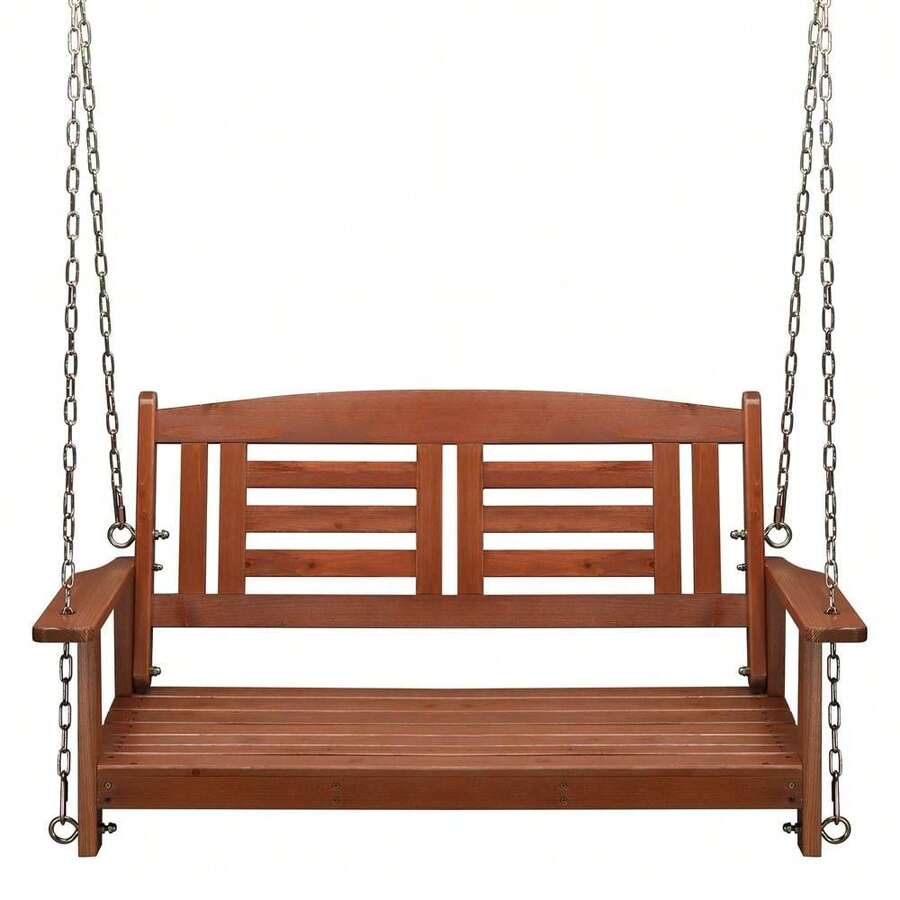 Outdoor 2 Person Porch Swing Bench Wooden Hanging Garden Patio Reddish Brown - 1 - View 1