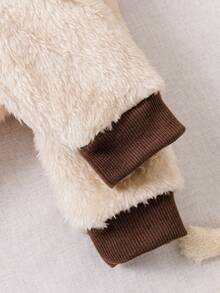 1pc Newborn Baby Boy Cute Bear Design Contrast Color Hooded Zipper Long Sleeve Romper, Comfortable Outfit For Infant