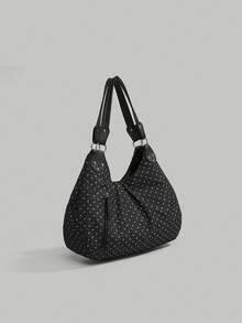2025 New Korean Style Polka Dot Canvas Tote Bag For Women, Large Capacity Solid Color Casual Commuter Shoulder Underarm Bag