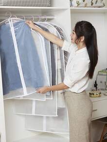 1个/5个半透明拉链防尘罩，衣架防尘罩，可水洗家用，夹克西装收纳袋，衣物防尘罩，透明拉链西装/连衣裙防尘袋