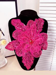 New 3D Multi-Layer Computer Embroidered Crystal Rivets & Bead Center Flower With Pointed Petal DIY Clothing Accessory Supplies, Length: 29cm, Width: 28cm - Dark Green - View 21