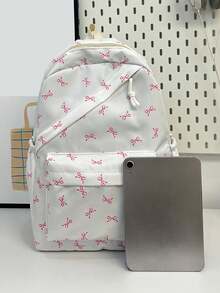 Conjunto de 3 piezas de mochila, estuche para lápices y bolso de mujer con estampado de moño, ligero y espacioso, adecuado para la temporada de regreso a la escuela - Multicolor - Ver 7