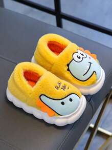 1 双儿童拖鞋，幼儿男孩卡通恐龙室内防滑家居鞋，秋冬 - 黃色 - 查看 4