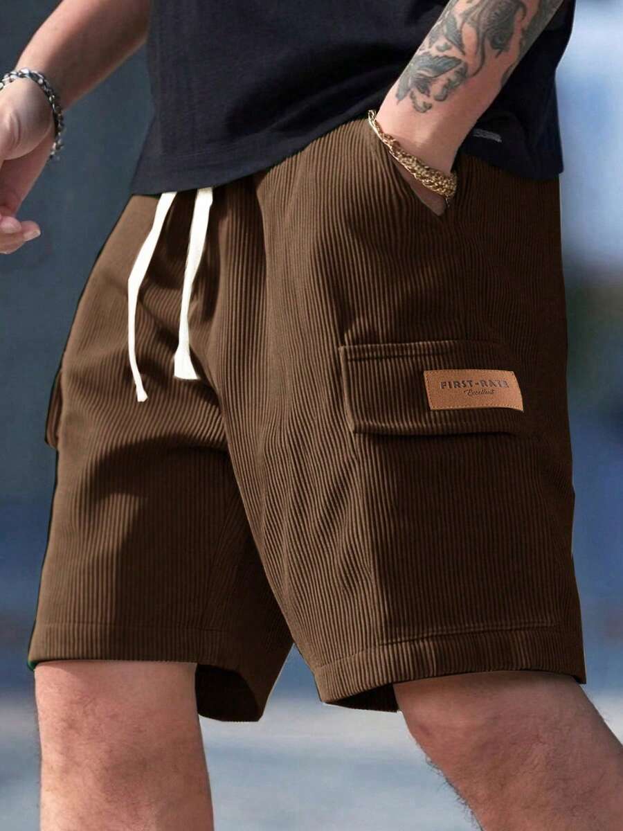 男士时尚经典灯芯绒工装短裤，多口袋设计，抽绳，撞色设计，适合日常休闲、海滩、旅行、通勤、街头穿着，新款夏季短裤