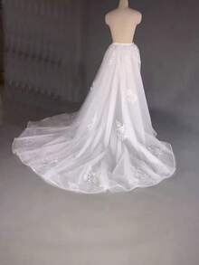 European And American Bride Net Tulle Removable Long Train Big Skirt Lace Applique Wedding Dress, Versatile Train Fall Clothes For Women - White - View 3