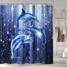 1 pièce Rideau de douche thème océan, rideau de douche à motif de dauphins et de diamants, décoration de salle de bain avec 12 crochets, accessoires de salle de bain, tissu polyester avec crochets, décoration de salle de bain lavable en machine, pleine d'atmosphère naturelle