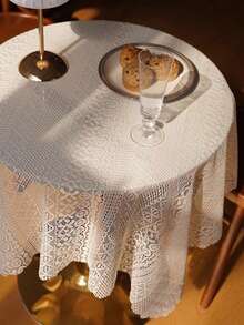 1pc French Lace Tablecloth, Delicate High-End Cream Style, Square Shape For Coffee Table & Dining Table, Easy To Clean - Beige - View 7