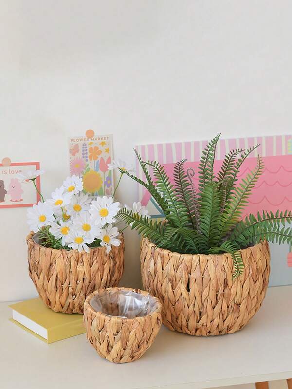 Pot à fleurs tressé avec doublure imperméable, pour plantes en pot, décoration de la maison et du balcon