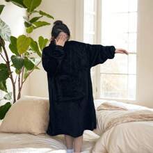 Flannel Thickened Sherpa Hooded Pullover Loungewear, Cozy Snuggle Wearable Blanket For Cold Weather